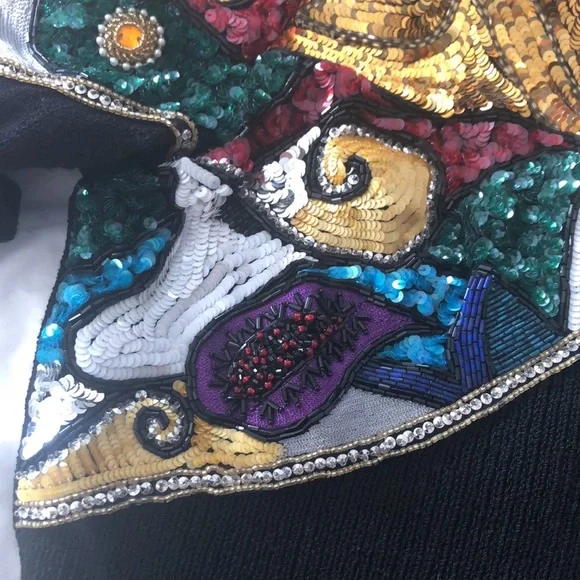 80s Saks Fifth Avenue Pat Sandler for Wellmore Sequin Beaded Dress M - Picture 11 of 16